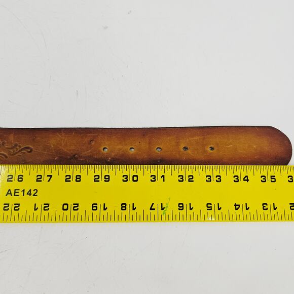 Vintage Country Music Brown Leather Belt Handtooled Snap-On Unisex Size 30 - Picture 6 of 6